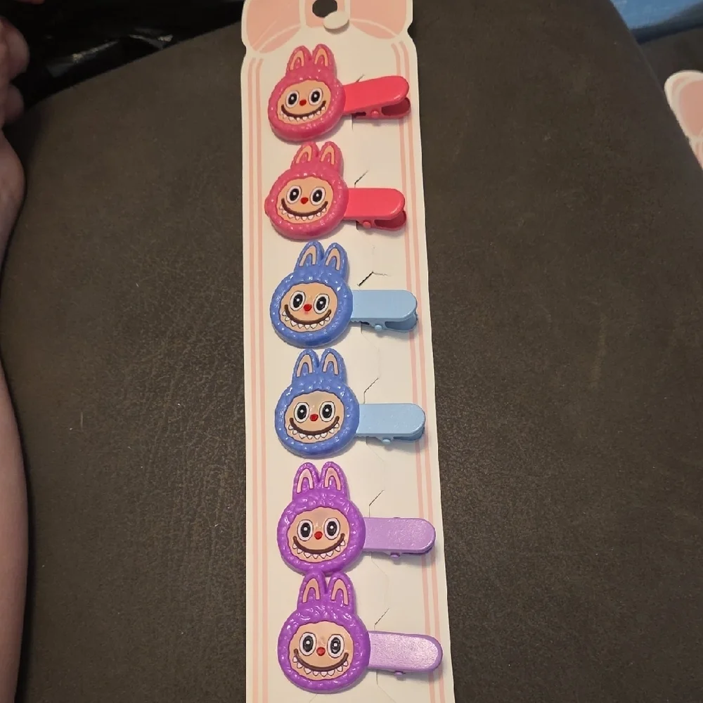 Labubu Pink, Blue, Purple Metal 6 Hair Clips